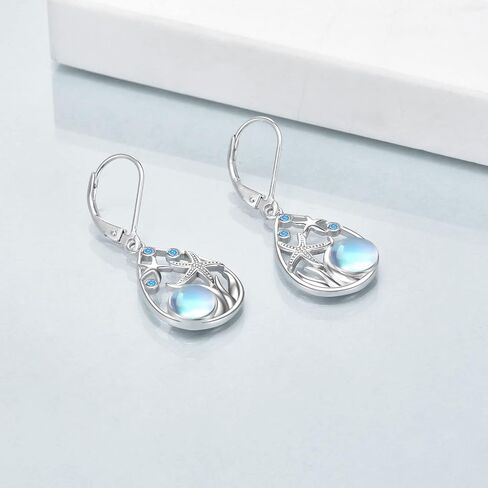 Beach Larimar Earrings for Women Sterling Silver Starfish/Dolphin/Turtle/Jellyfish/Mermaid Teardrop Earrings in Kuwait