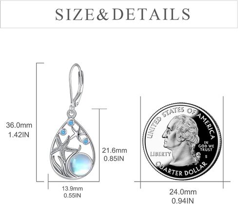 Beach Larimar Earrings for Women Sterling Silver Starfish/Dolphin/Turtle/Jellyfish/Mermaid Teardrop Earrings in Kuwait