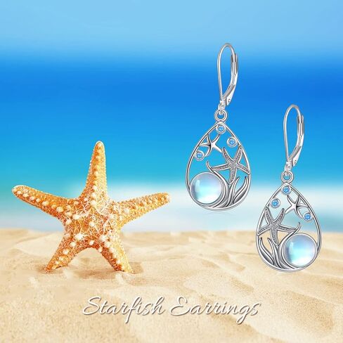 Beach Larimar Earrings for Women Sterling Silver Starfish/Dolphin/Turtle/Jellyfish/Mermaid Teardrop Earrings in Kuwait