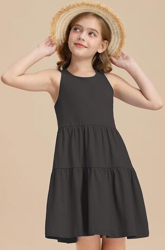 Girls Summer Midi Dress Sleeveless Back Detailed Tiered Sundress Vacation Beach 5-10 Years in Kuwait