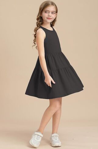 Girls Summer Midi Dress Sleeveless Back Detailed Tiered Sundress Vacation Beach 5-10 Years in Kuwait