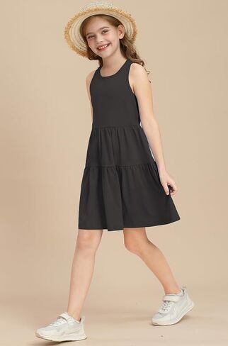Girls Summer Midi Dress Sleeveless Back Detailed Tiered Sundress Vacation Beach 5-10 Years in Kuwait