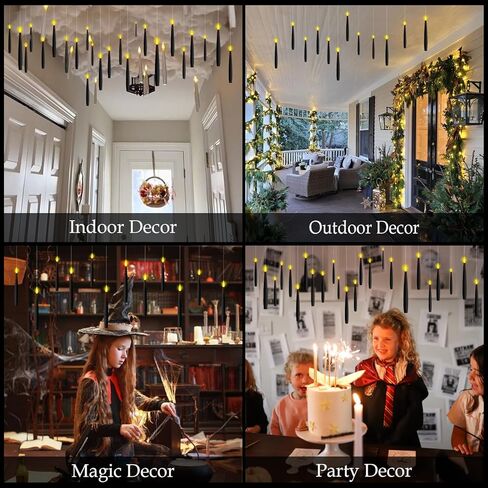 NURADA Floating Candles with Wand Remote Timer - Magic LED Hanging Flameless Taper Candles Flickering Battery Operated for Birthday Theme Party Holiday Home Window Decor - Black 12 Pack in Kuwait