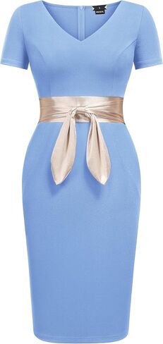 Miusol Women's Deep V Neck Wedding Guest Bodycon Elegant Bow Cocktail Party Mini Dress in Saudi Arabia