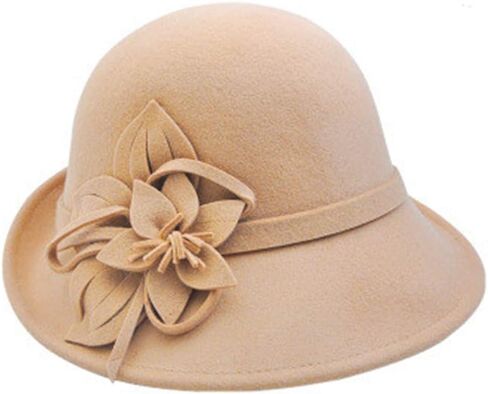 Wool Felt Cloche Hat Winter Wide Brim Retro Flower Bowknot Vintage Bucket Hat Floppy Hat for Ladies in Saudi Arabia