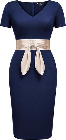 Miusol Women's Deep v Neck Gending Guest Bodycon Bow Cocktail Party Mini Dress in Saudi Arabia