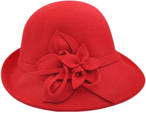 Wool Felt Cloche Hat Winter Wide Brim Retro Flower Bowknot Vintage Bucket Hat Floppy Hat for Ladies in Saudi Arabia