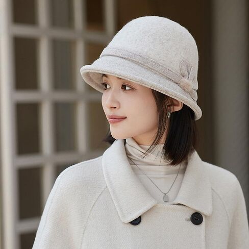 Wool Felt Cloche Hat Winter Wide Brim Retro Flower Bowknot Vintage Bucket Hat Floppy Hat for Ladies in Saudi Arabia