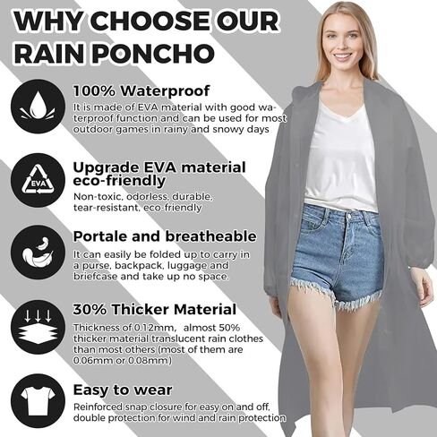 BFONS 2PCS المطرات المطر للبالغين قابلة لإعادة الاستخدام ، معطفات المطر إيفا للنساء مع غطاء محرك السيارة ، معاطف المطر المقاومة للماء للتخييم في التخييم in Kuwait