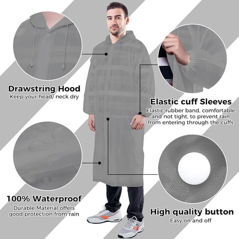 BFONS 2PCS المطرات المطر للبالغين قابلة لإعادة الاستخدام ، معطفات المطر إيفا للنساء مع غطاء محرك السيارة ، معاطف المطر المقاومة للماء للتخييم في التخييم in Kuwait