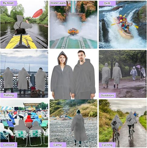 BFONS 2PCS المطرات المطر للبالغين قابلة لإعادة الاستخدام ، معطفات المطر إيفا للنساء مع غطاء محرك السيارة ، معاطف المطر المقاومة للماء للتخييم في التخييم in Kuwait