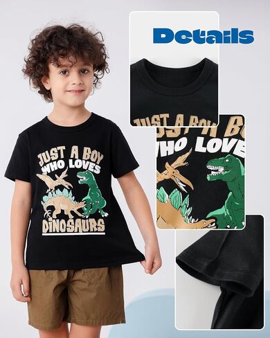 GFQLONG 3 Pack Toddler Boy Graphic Shirts, Dinosaur Short Sleeve Cotton Tshirt, Kids Summer Cars Tees Top Clothes in Kuwait