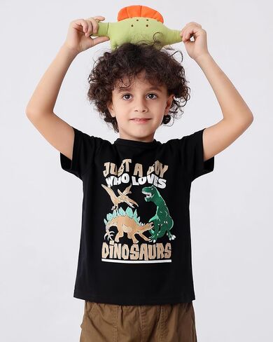GFQLONG 3 Pack Toddler Boy Graphic Shirts, Dinosaur Short Sleeve Cotton Tshirt, Kids Summer Cars Tees Top Clothes in Kuwait