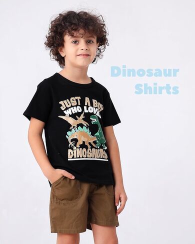 GFQLONG 3 Pack Toddler Boy Graphic Shirts, Dinosaur Short Sleeve Cotton Tshirt, Kids Summer Cars Tees Top Clothes in Kuwait