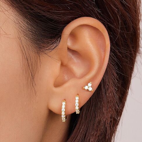 Small Hoop Earrings for Women, Diamond Stud Huggie Cartilage Earrings Set for Multiple Piercing, 3 Pairs Trendy Jewelry Gifts in Saudi Arabia
