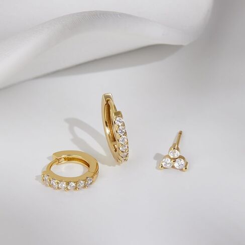 Small Hoop Earrings for Women, Diamond Stud Huggie Cartilage Earrings Set for Multiple Piercing, 3 Pairs Trendy Jewelry Gifts in Saudi Arabia