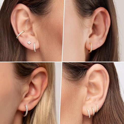 Small Hoop Earrings for Women, Diamond Stud Huggie Cartilage Earrings Set for Multiple Piercing, 3 Pairs Trendy Jewelry Gifts in Saudi Arabia