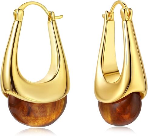Vintage Gold Hoops Earrings for Women,Brown White Blue Pink Chunky Dangle Drop Jewelry with Resin Gemstones, Trendy Statement Earrings for Beach,Party, Vintage Gift for Travel Maximalist Jewelry in Saudi Arabia