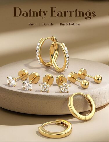 YADOCA Hypoallergenic Surgical Steel Earrings 14K Gold Flat Back Earrings for Women Trendy 316L Stainless Steel Flatback Stud Earring Sets for Multiple Piercing Small Cartilage Hoop Earring Stacks in Saudi Arabia