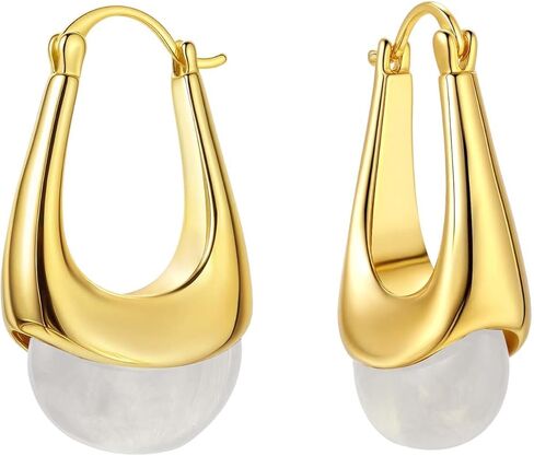 Vintage Gold Hoops Earrings for Women,Brown White Blue Pink Chunky Dangle Drop Jewelry with Resin Gemstones, Trendy Statement Earrings for Beach,Party, Vintage Gift for Travel Maximalist Jewelry in Saudi Arabia