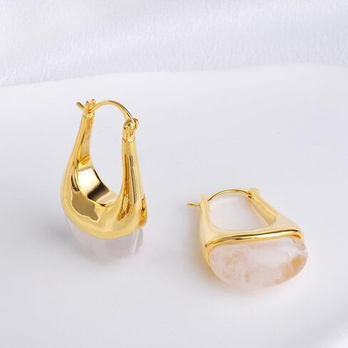 Vintage Gold Hoops Earrings for Women,Brown White Blue Pink Chunky Dangle Drop Jewelry with Resin Gemstones, Trendy Statement Earrings for Beach,Party, Vintage Gift for Travel Maximalist Jewelry in Saudi Arabia