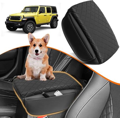 Center Console Cover for Jeep Wrangler JL 2018-2024 2025 and Gladiator JT 2020-2025 Accessories Armrest Cover Pad Console Lid Cushion Black with Pockets in Saudi Arabia