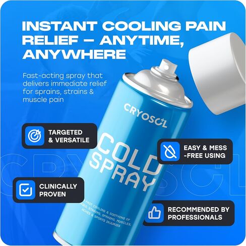 رذاذ تجميد تجميد Cryosol للإغاثة السريعة في أي مكان - رذاذ تخفيف الألم للنزول والسلالات والكدمات والأوجاع والإصابات الرياضية - العلاج بالتبريد للتخفيف التبريد الفوري - 200 مل / 6.76 أوقية in Saudi Arabia