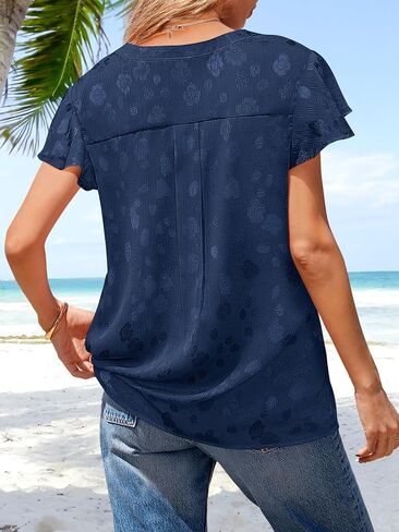 Merokeety Women's Shuffle Sleeve v Neck Floral Blouse Summer Summer Dary Disual Work Lose Fit Tunic Tops in Kuwait