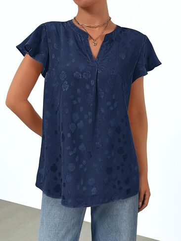 Merokeety Women's Shuffle Sleeve v Neck Floral Blouse Summer Summer Dary Disual Work Lose Fit Tunic Tops in Kuwait