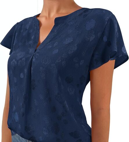 Merokeety Women's Shuffle Sleeve v Neck Floral Blouse Summer Summer Dary Disual Work Lose Fit Tunic Tops in Kuwait