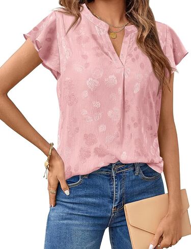 Merokeety Women's Shuffle Sleeve v Neck Floral Blouse Summer Summer Dary Disual Work Lose Fit Tunic Tops in Kuwait