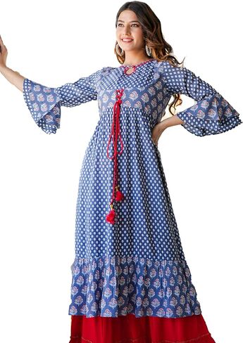 Yash Gallery Rayon Women's Grey Floral Printed Anarkali Kurti For Summer in Saudi Arabia
