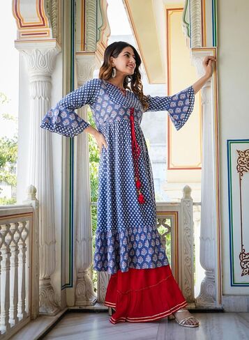 Yash Gallery Rayon Women's Grey Floral Printed Anarkali Kurti For Summer in Saudi Arabia