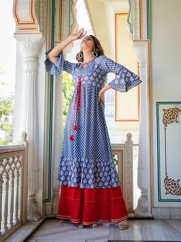 Yash Gallery Rayon Women's Grey Floral Printed Anarkali Kurti For Summer in Saudi Arabia