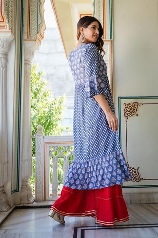 Yash Gallery Rayon Women's Grey Floral Printed Anarkali Kurti For Summer in Saudi Arabia