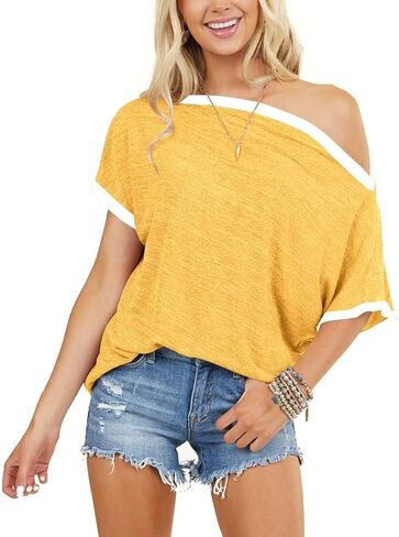 Bonitee Womens قبالة قميص الكتف قارب عنق قارب كبير الحجم tshirts قمم قصيرة الأكمام 2025 الصيف ملابس فضفاضة غير رسمية تونك in Kuwait