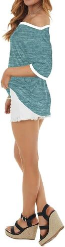Bonitee Womens قبالة قميص الكتف قارب عنق قارب كبير الحجم tshirts قمم قصيرة الأكمام 2025 الصيف ملابس فضفاضة غير رسمية تونك in Kuwait