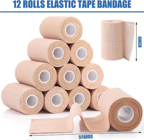 Geiserailie 12 Rolls 4 Inches Elastic Tape Adhesive Elastic Tape Self Adhesive Bandage Wrap Flexible Stretch Bandages for Sports Ankle, Knee and Wrist Sprains Animal Pets, 5 Yards in Saudi Arabia