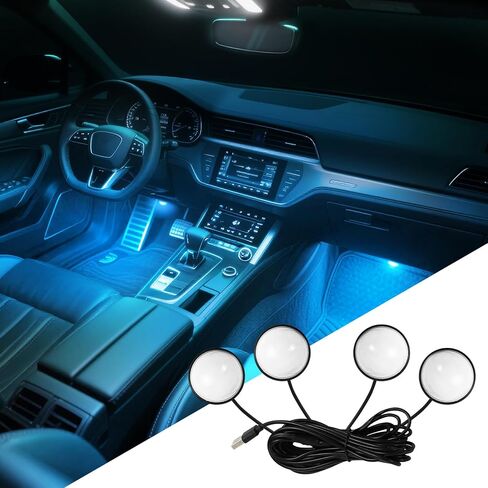 أضواء LED الداخلية للسيارة ، 4 في 1 مجموعة إضاءة محيطة السيارات ، مجموعة ضوء النيون السيارات مع منفذ USB ، أضواء الديكور لحفلة حديقة السيارات ، ضوء الغلاف الجوي العالمي (الأزرق) in Kuwait