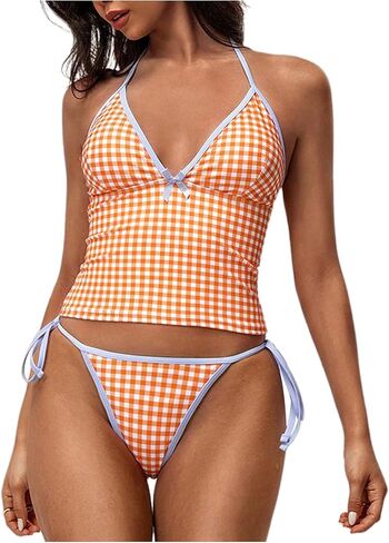 Milumia للسيدات المكون من قطعة بيكيني مجموعة منقوشة طباعة الرسن Tankini مجموعة مع Tie Side Thong in Kuwait
