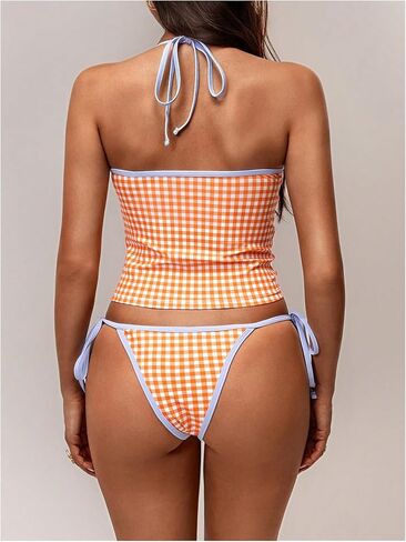Milumia للسيدات المكون من قطعة بيكيني مجموعة منقوشة طباعة الرسن Tankini مجموعة مع Tie Side Thong in Kuwait