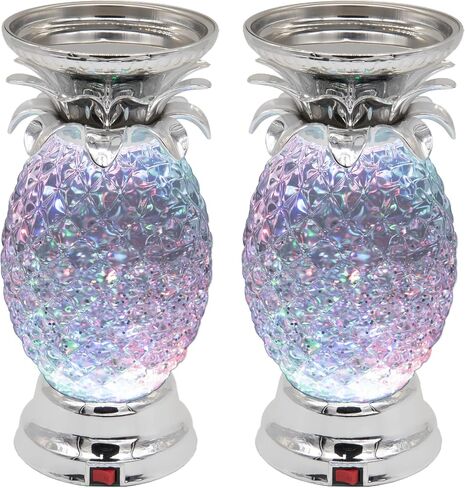 YAKii 9.5" Pineapple LED Color Changing Shine Lava Lamp,Swirling Water Waves Lamp Kid Safe Battery/USB Cable Operated,Table Lamp Candle Holder Table Decoration Silver(Pack of 2) in Saudi Arabia