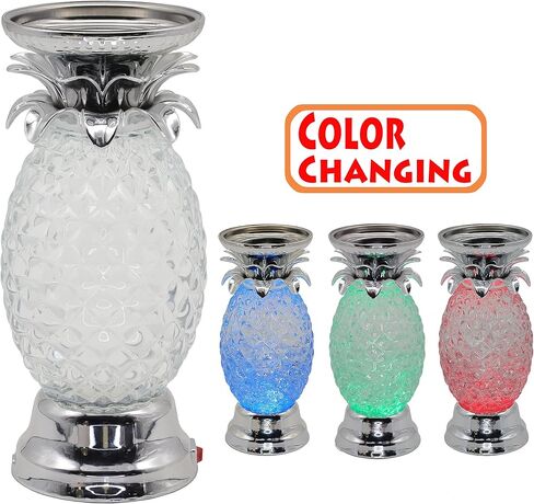 YAKii 9.5" Pineapple LED Color Changing Shine Lava Lamp,Swirling Water Waves Lamp Kid Safe Battery/USB Cable Operated,Table Lamp Candle Holder Table Decoration Silver(Pack of 2) in Saudi Arabia