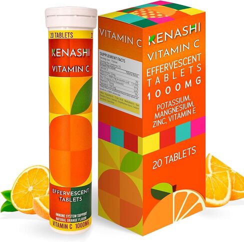 Vitamin C Effervescent Tablets 1000mg with Magnesium Zinc Vitamin E & Potassium Vitamina C Efervescente 20 Tables Each Tube 3 Pack in Saudi Arabia