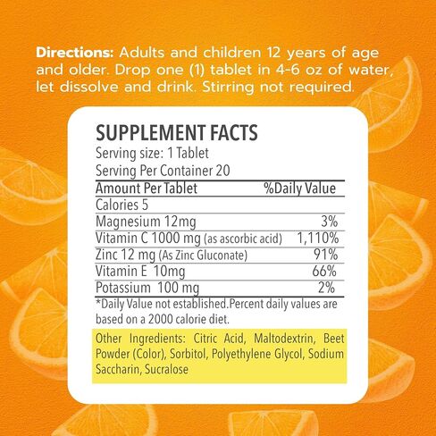 Vitamin C Effervescent Tablets 1000mg with Magnesium Zinc Vitamin E & Potassium Vitamina C Efervescente 20 Tables Each Tube 3 Pack in Saudi Arabia