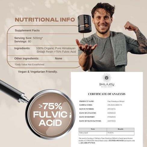 Pure Himalayan Shilajit Resin - Gold Grade High Potency with 75% Fulvic Acid and 85+ Trace Minerals for Energy Boost & Immune Support for Men & Women. U.S. Lab Tested - 40gr (80 Servings) in Saudi Arabia