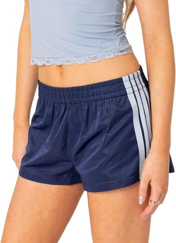 شورتات مسار مخطط Winioder للنساء مرنة الخصر على نطاق واسع في الساق الساقين السجن المراهقين عتيقة preppy شورت الرياضي لطيف in Kuwait