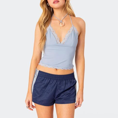 شورتات مسار مخطط Winioder للنساء مرنة الخصر على نطاق واسع في الساق الساقين السجن المراهقين عتيقة preppy شورت الرياضي لطيف in Kuwait