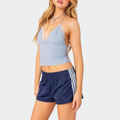 شورتات مسار مخطط Winioder للنساء مرنة الخصر على نطاق واسع في الساق الساقين السجن المراهقين عتيقة preppy شورت الرياضي لطيف in Kuwait