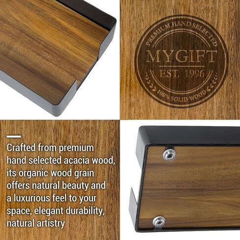 MyGift Premium Matte Black Metal ​Folded Paper Towel Holder with Acacia Solid Wood Base, Commercial Guest Bathroom Countertop Disposable Napkin Dispenser Tray in Saudi Arabia